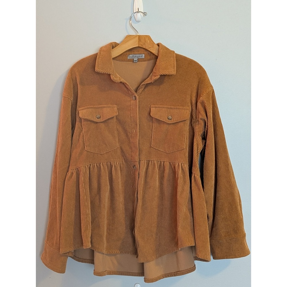 Wishlist Apparel Corduroy Babydoll Shacket Camel Brown Peplum Top ML